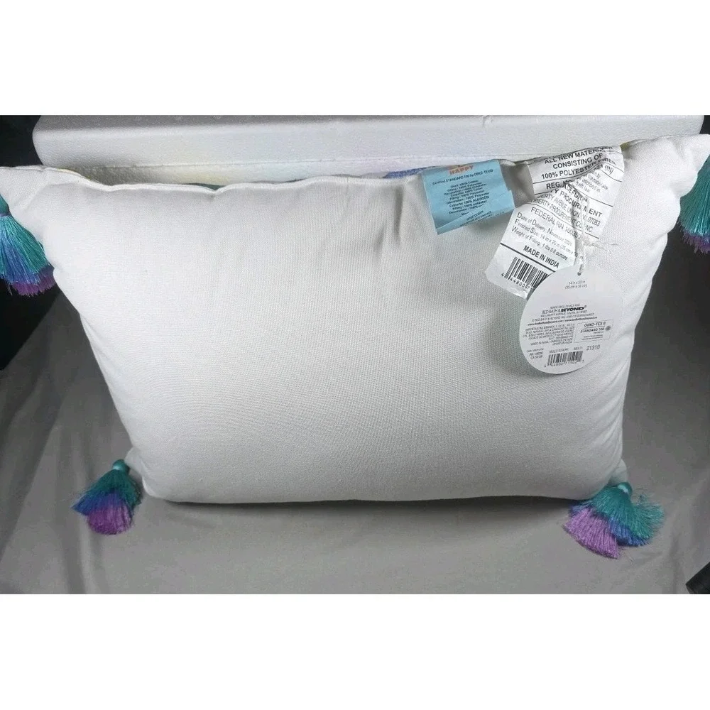 H For Happy Multicolor Kids‎ Decorative Accent Pillow With Tassels 20X14in